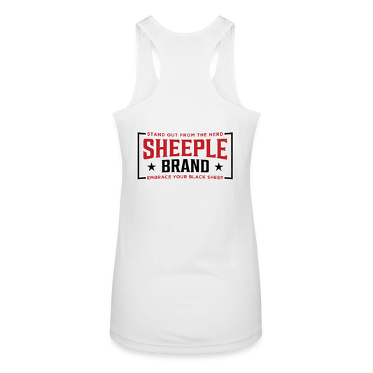 Women’s Performance Racerback Tank Top Back Branding - white